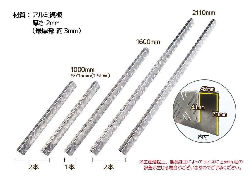 Amazon | メタルテック 2tトラック用 荷台アオリカバー アルミ縞板 5本